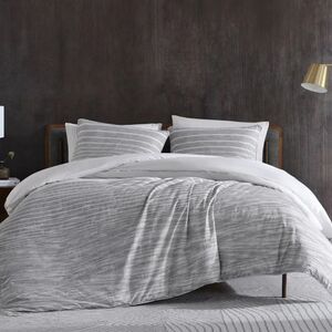KENNETH COLE ABSTRACT STRIPE GREY KING DUVET + SHAM SET NWT IN PKG